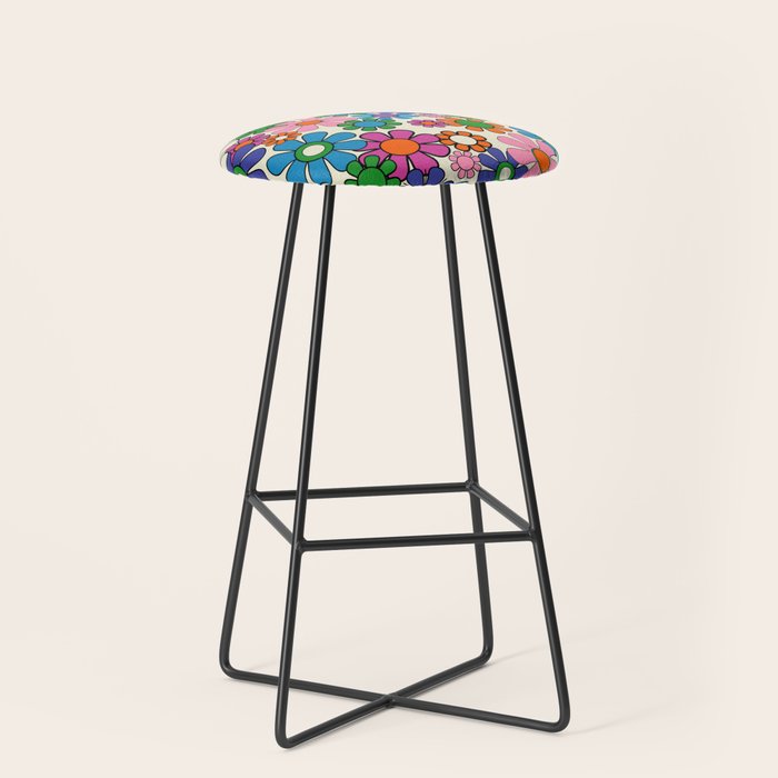 Vibrant Retro Garden Groovy Colorful 60s 70s Floral Pattern Stool Gallery Image 1