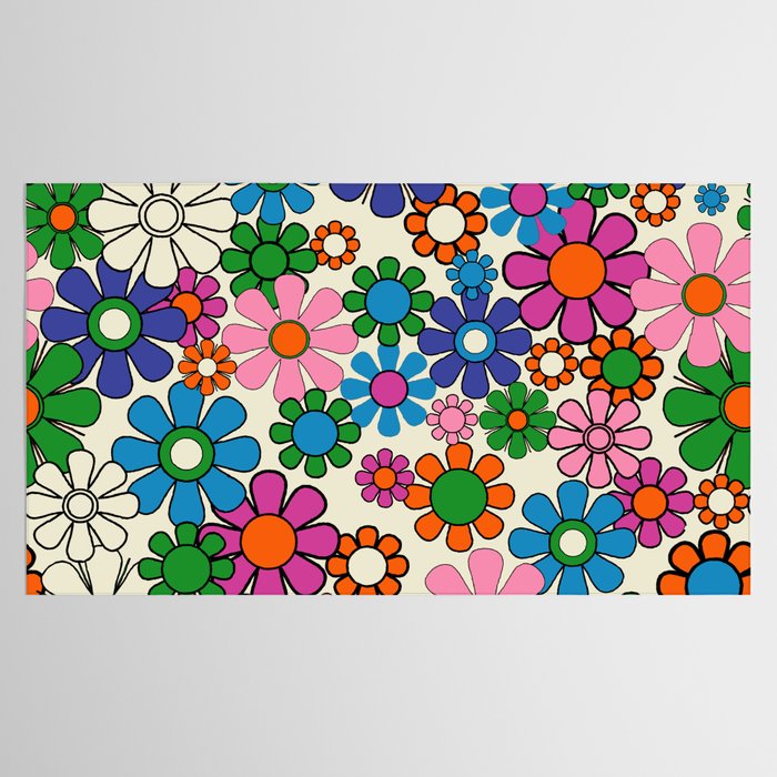 Vibrant Retro Garden Groovy Colorful 60s 70s Floral Pattern Tablecloth Gallery Image 2