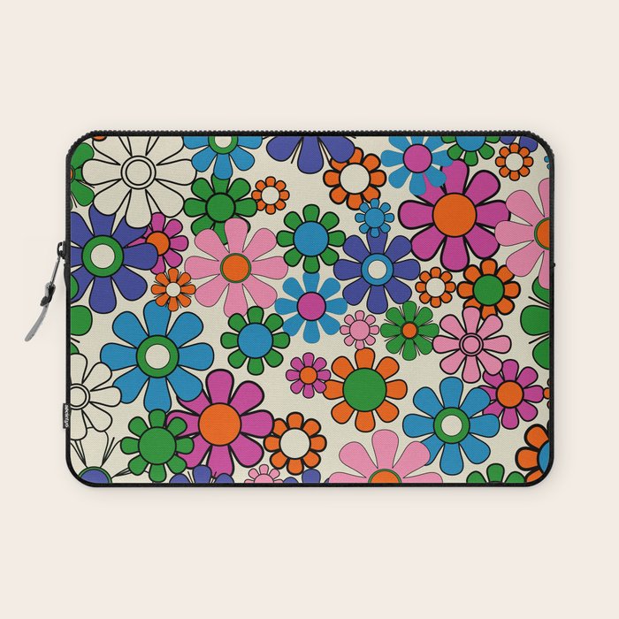 Vibrant Retro Garden Groovy Colorful 60s 70s Floral Pattern Laptop Sleeve Gallery Image 1