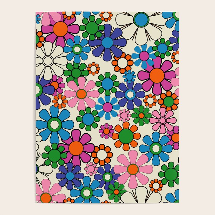 Vibrant Retro Garden Groovy Colorful 60s 70s Floral Pattern Poster Gallery Image 4