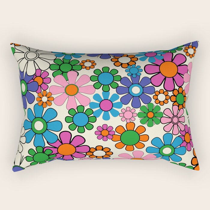 Vibrant Retro Garden Groovy Colorful 60s 70s Floral Pattern Rectangular Pillow Gallery Image 1