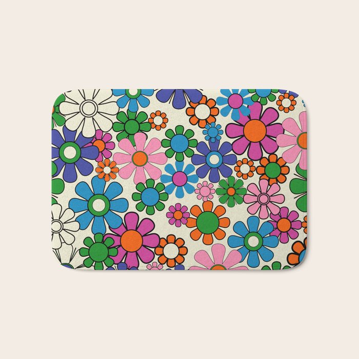 Vibrant Retro Garden Groovy Colorful 60s 70s Floral Pattern Bath Mat Gallery Image 1