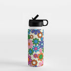 Vibrant Retro Garden Groovy Colorful 60s 70s Floral Pattern Water Bottle Gallery Image 1