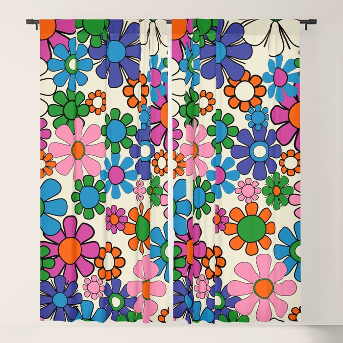 Vibrant Retro Garden Groovy Colorful 60s 70s Floral Pattern Window Curtain Gallery Image 5