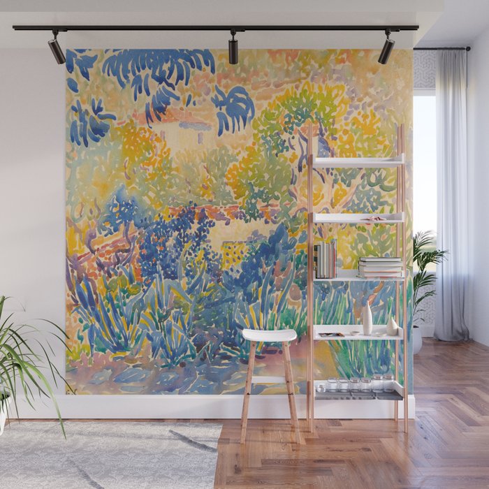 Henri-Edmond Cross Neo-Impressionism Pointillism The Artist's Garden at St. Clair Watercolor Paintin Wall Mural Gallery Image 1