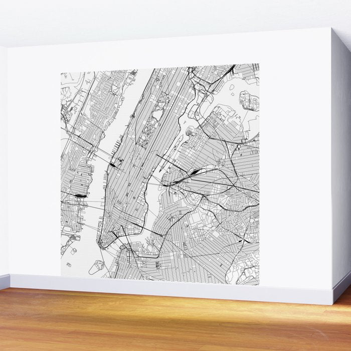 New York City White Map Wall Mural Gallery Image 2