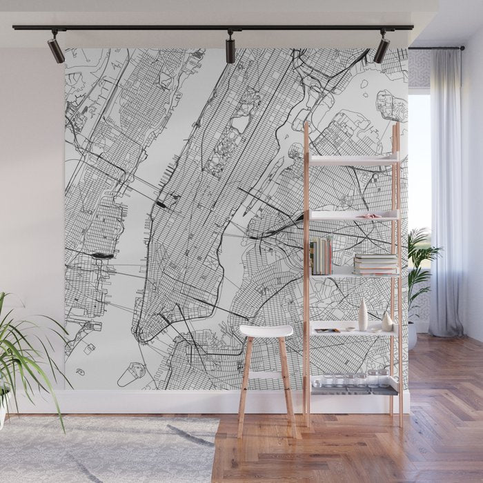 New York City White Map Wall Mural Gallery Image 1