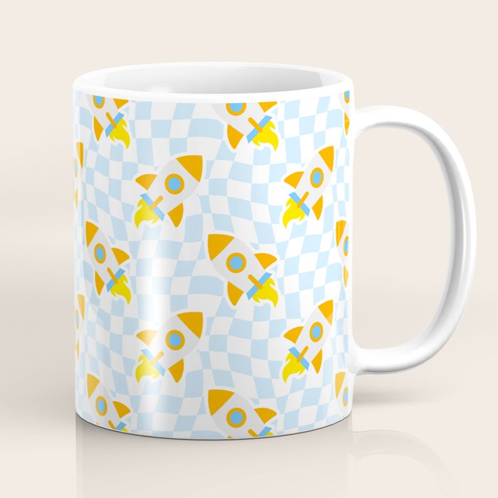 Space rocket cartoon checkered pattern Coffee Mug Gallery Image 1