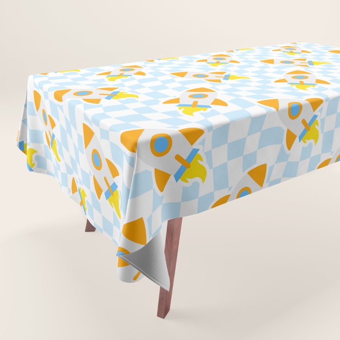 Space rocket cartoon checkered pattern Tablecloth Gallery Image 1