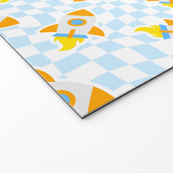 Space rocket cartoon checkered pattern Welcome Mat Gallery Image 2
