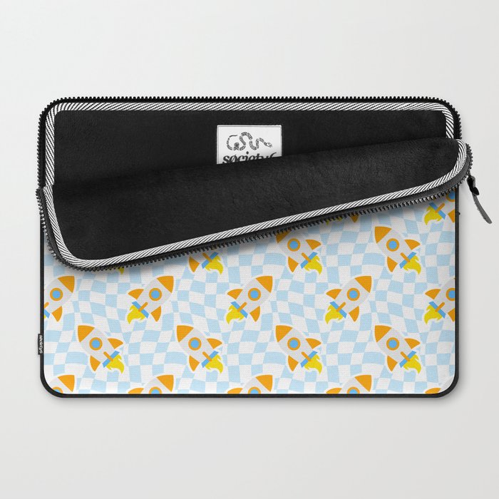 Space rocket cartoon checkered pattern Laptop Sleeve Gallery Image 2