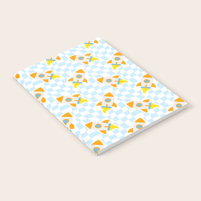 Space rocket cartoon checkered pattern Notebook Gallery Image 2