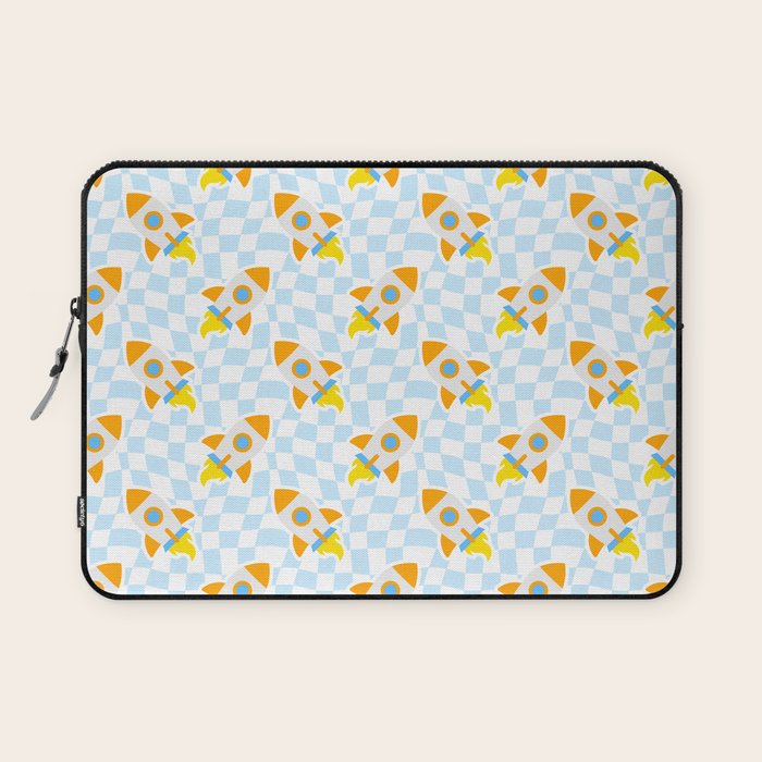 Space rocket cartoon checkered pattern Laptop Sleeve Gallery Image 1
