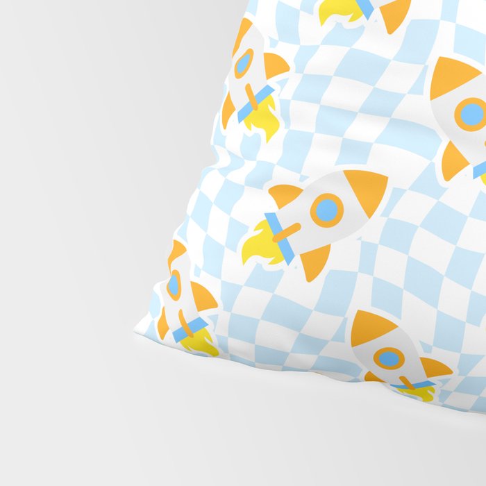 Space rocket cartoon checkered pattern Pillow Sham Gallery Image 4
