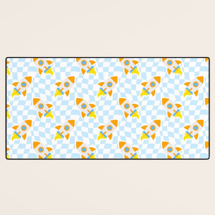 Space rocket cartoon checkered pattern Desk Mat Gallery Image 3