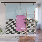 Pink Wavy Vase with Checkerboard Pattern Wall Mural Gallery Image 1