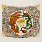 Double Happiness Symbol with Phoenix and Dragon  Wall Tapestry Gallery Image 4