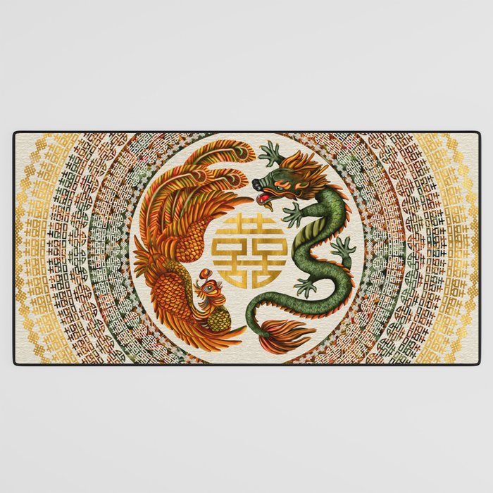Double Happiness Symbol with Phoenix and Dragon  Desk Mat Gallery Image 3