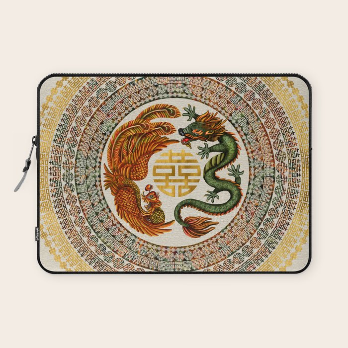 Double Happiness Symbol with Phoenix and Dragon  Laptop Sleeve Gallery Image 1