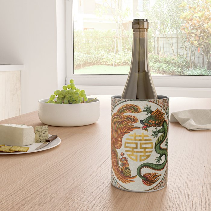 Double Happiness Symbol with Phoenix and Dragon  Wine Chiller Gallery Image 4