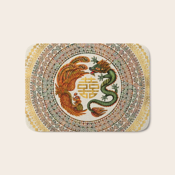 Double Happiness Symbol with Phoenix and Dragon  Bath Mat Gallery Image 1