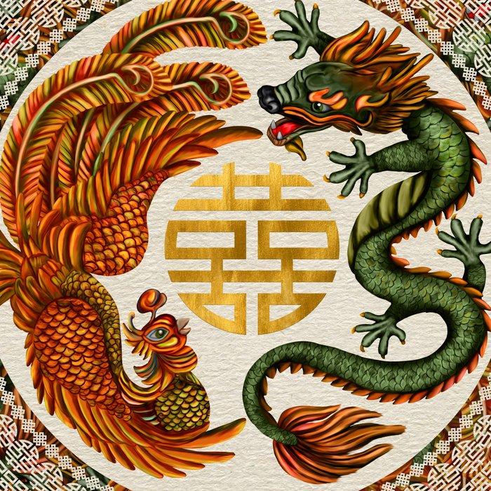 Double Happiness Symbol with Phoenix and Dragon  Coffee Mug Gallery Image 2