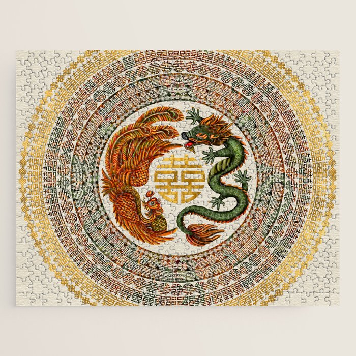 Double Happiness Symbol with Phoenix and Dragon  Jigsaw Puzzle Gallery Image 1