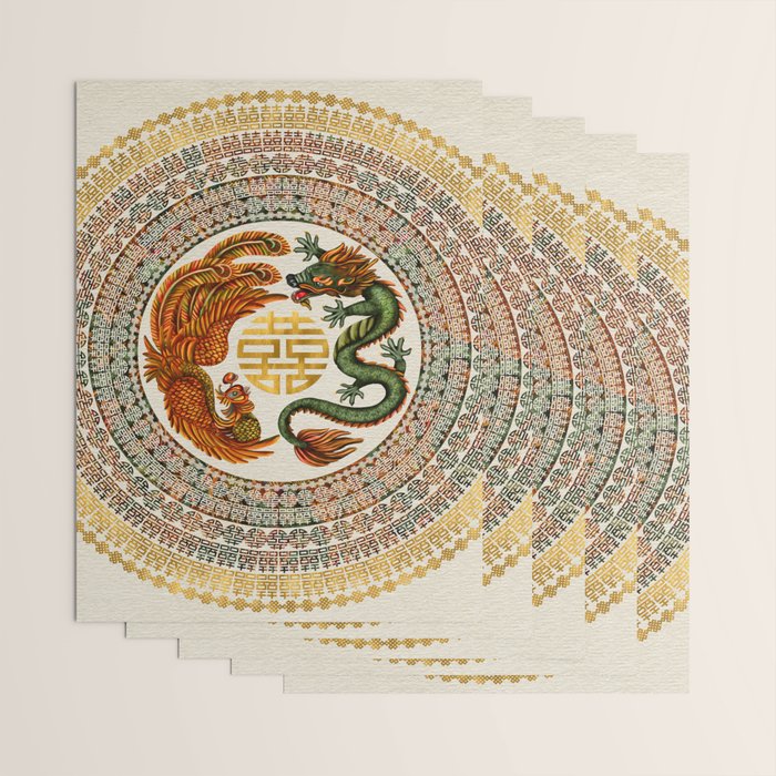 Double Happiness Symbol with Phoenix and Dragon  Wrapping Paper Gallery Image 3