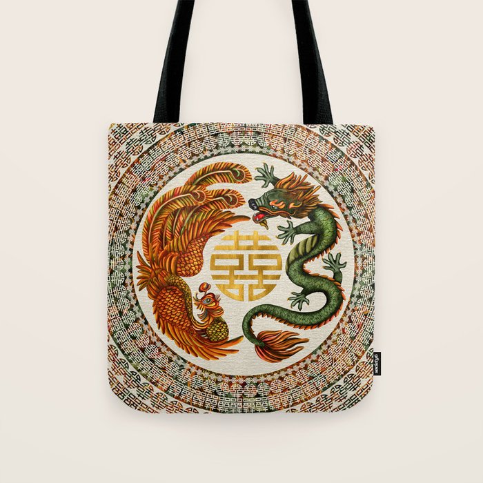 Double Happiness Symbol with Phoenix and Dragon  Tote Bag Gallery Image 1