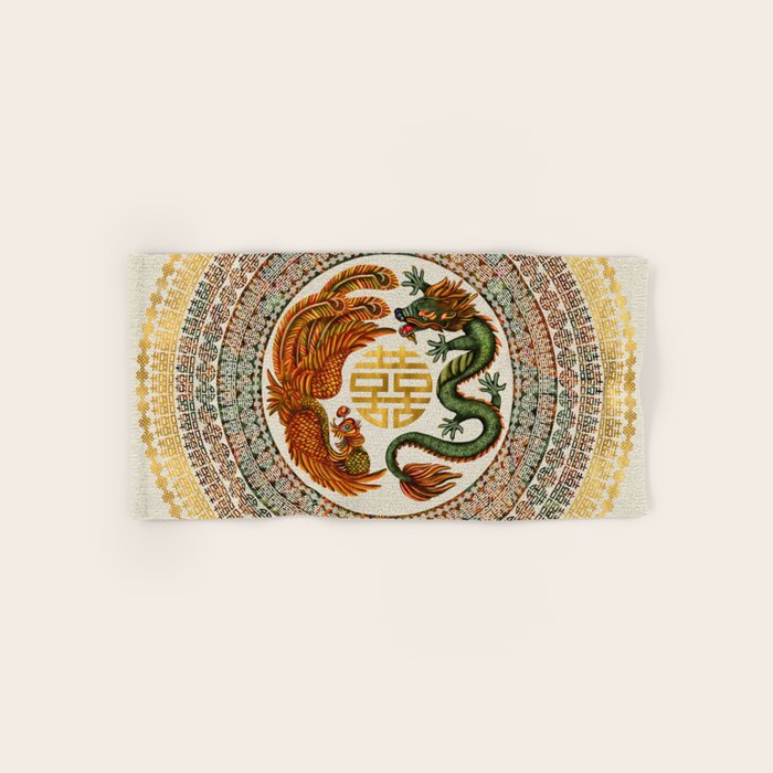 Double Happiness Symbol with Phoenix and Dragon  Bath Towel Gallery Image 1