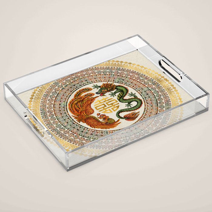 Double Happiness Symbol with Phoenix and Dragon  Acrylic Tray Gallery Image 1
