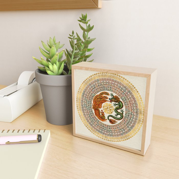 Double Happiness Symbol with Phoenix and Dragon  Mini Art Print Gallery Image 2