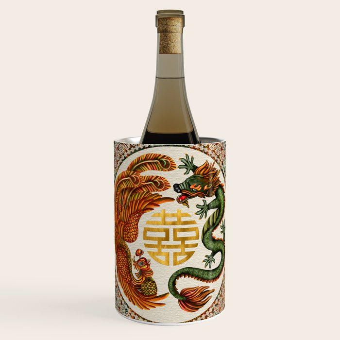 Double Happiness Symbol with Phoenix and Dragon  Wine Chiller Gallery Image 1