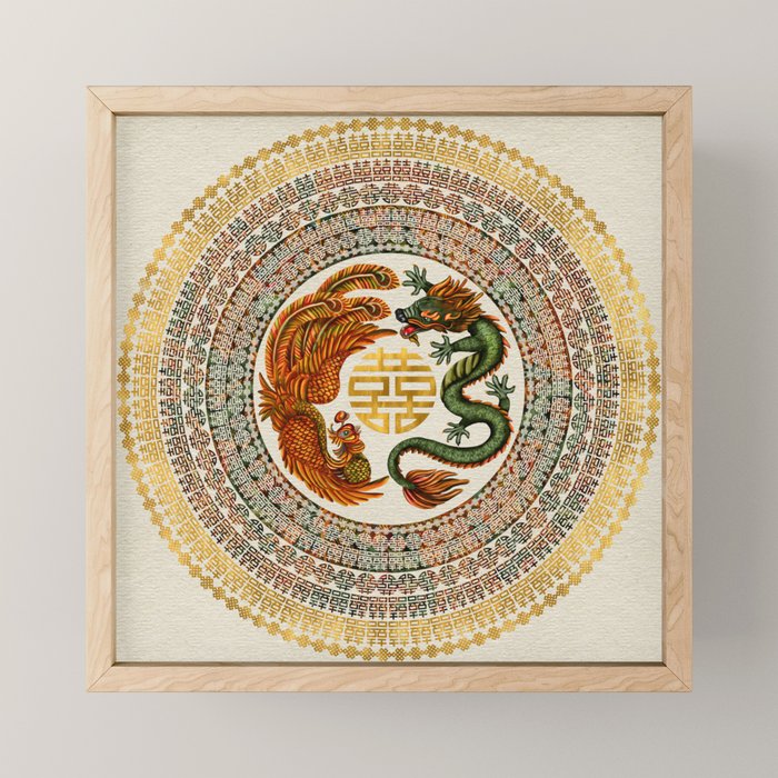 Double Happiness Symbol with Phoenix and Dragon  Mini Art Print Gallery Image 1