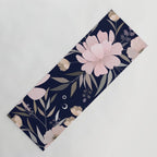Festive, Modern, Floral Prints, Pink and Navy Yoga Mat Gallery Image 1