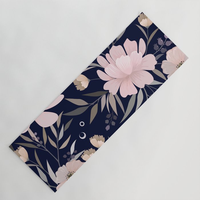 Festive, Modern, Floral Prints, Pink and Navy Yoga Mat Gallery Image 1