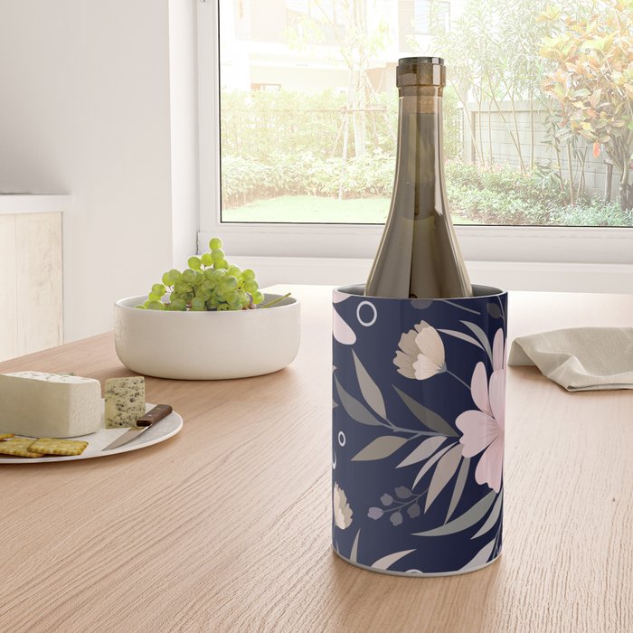 Festive, Modern, Floral Prints, Pink and Navy Wine Chiller Gallery Image 4
