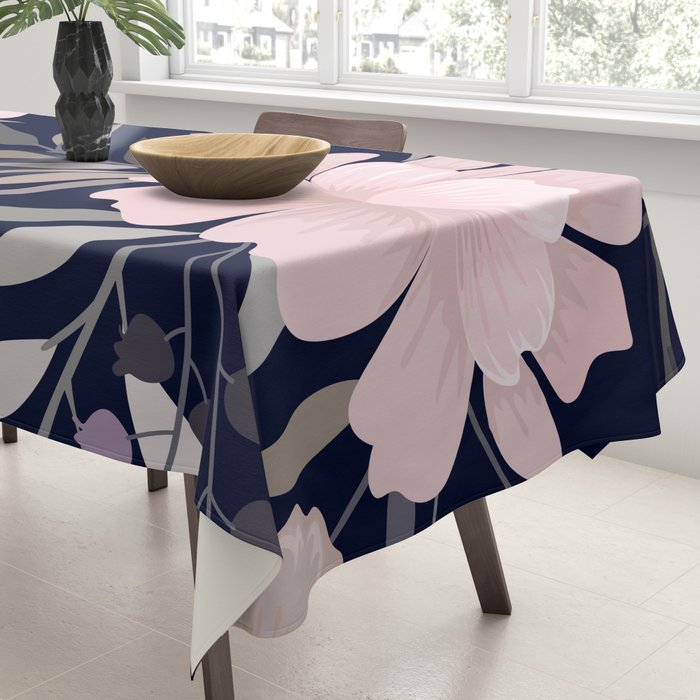 Festive, Modern, Floral Prints, Pink and Navy Tablecloth Gallery Image 3
