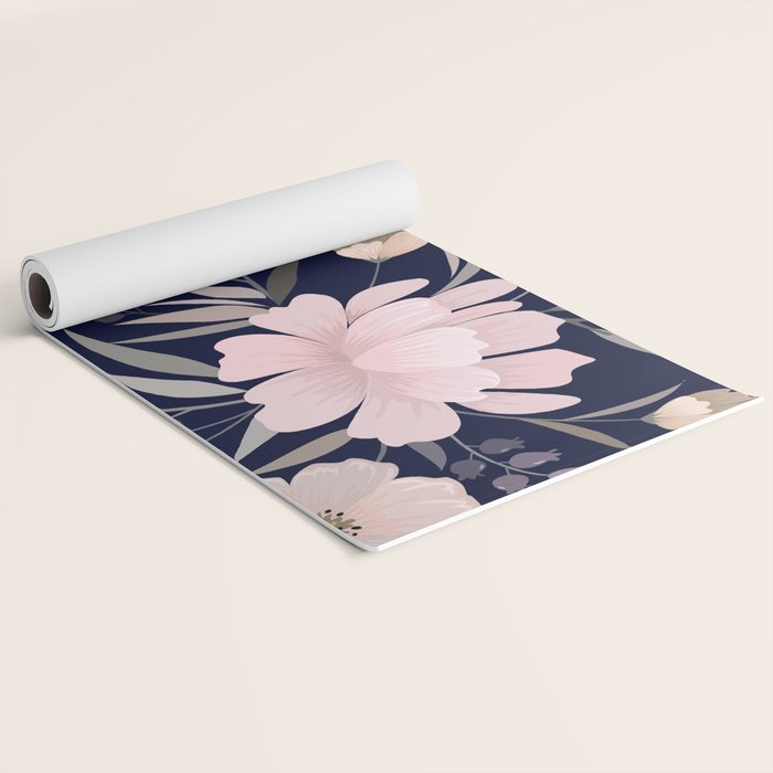 Festive, Modern, Floral Prints, Pink and Navy Yoga Mat Gallery Image 2