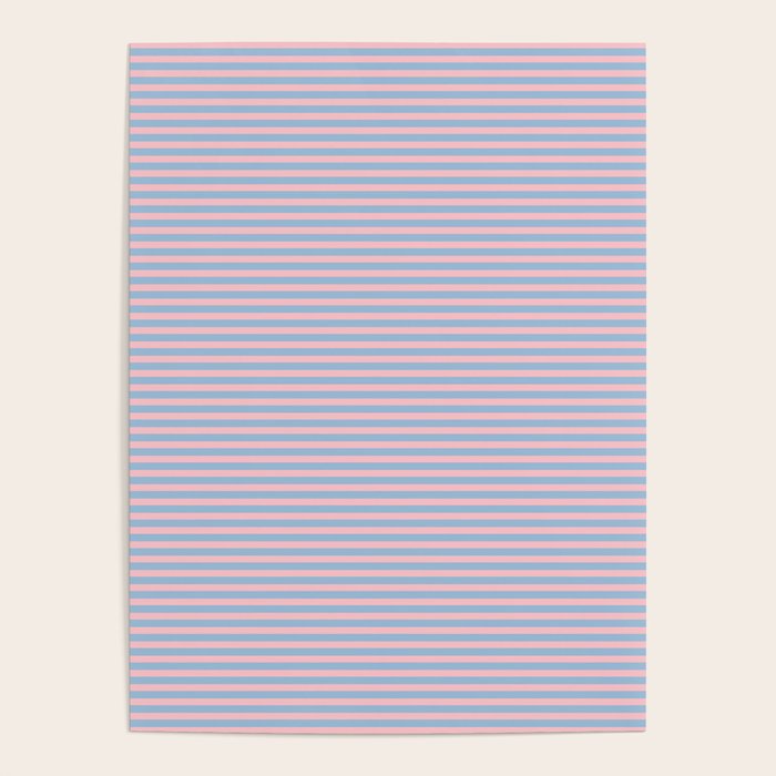 Ultra Fine Stripes Light Blue and Baby Pink Pattern Poster Gallery Image 1