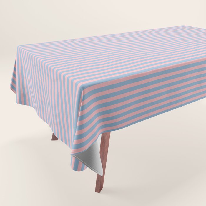 Ultra Fine Stripes Light Blue and Baby Pink Pattern Tablecloth Gallery Image 1