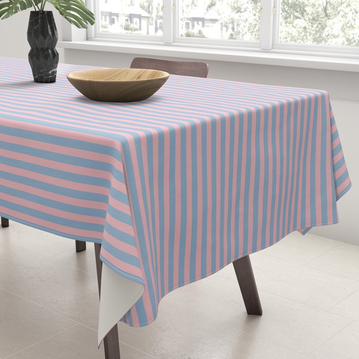 Ultra Fine Stripes Light Blue and Baby Pink Pattern Tablecloth Gallery Image 3
