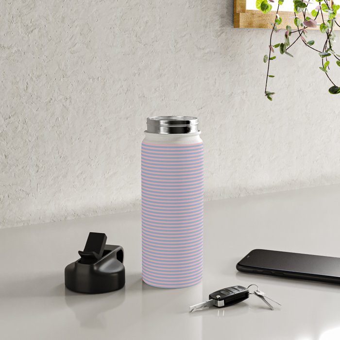 Ultra Fine Stripes Light Blue and Baby Pink Pattern Water Bottle Gallery Image 4