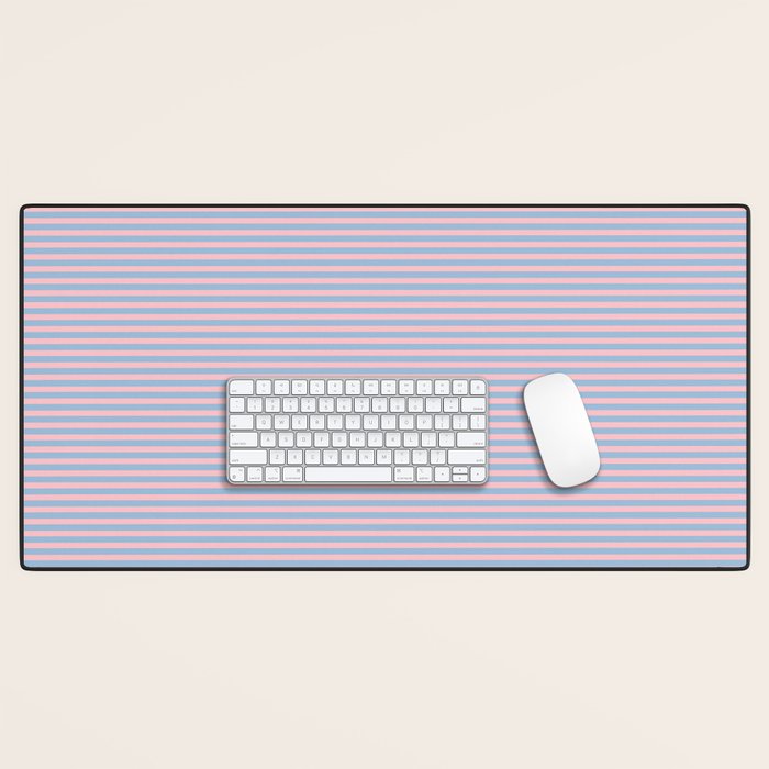 Ultra Fine Stripes Light Blue and Baby Pink Pattern Desk Mat Gallery Image 1