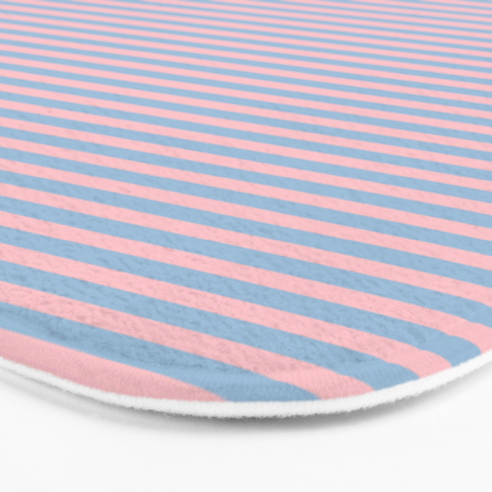 Ultra Fine Stripes Light Blue and Baby Pink Pattern Bath Mat Gallery Image 3