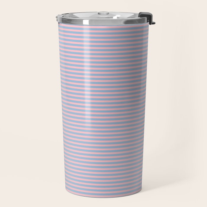 Ultra Fine Stripes Light Blue and Baby Pink Pattern Travel Mug Gallery Image 2