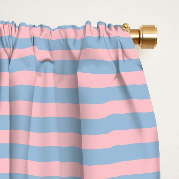 Ultra Fine Stripes Light Blue and Baby Pink Pattern Window Curtain Gallery Image 2