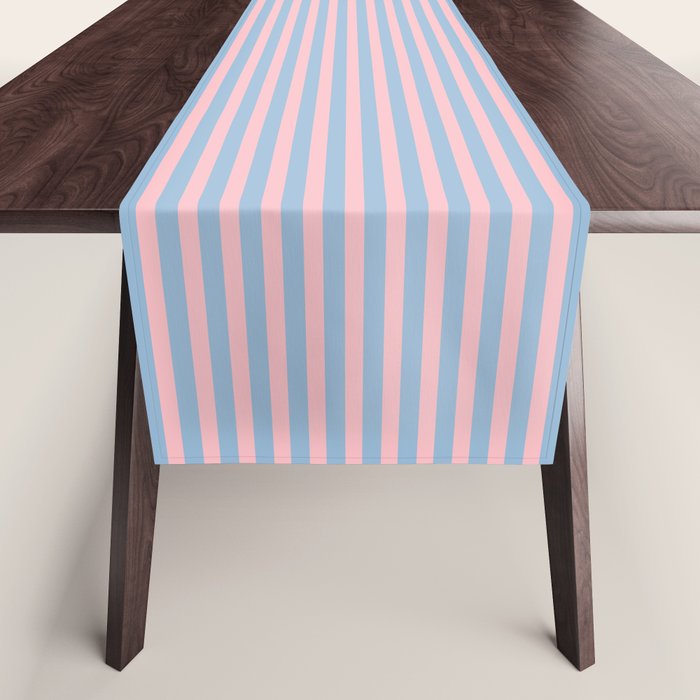 Ultra Fine Stripes Light Blue and Baby Pink Pattern Table Runner Gallery Image 1