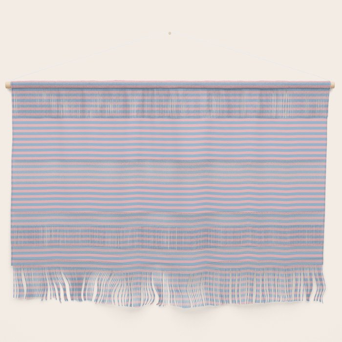 Ultra Fine Stripes Light Blue and Baby Pink Pattern Wall Hanging Gallery Image 1