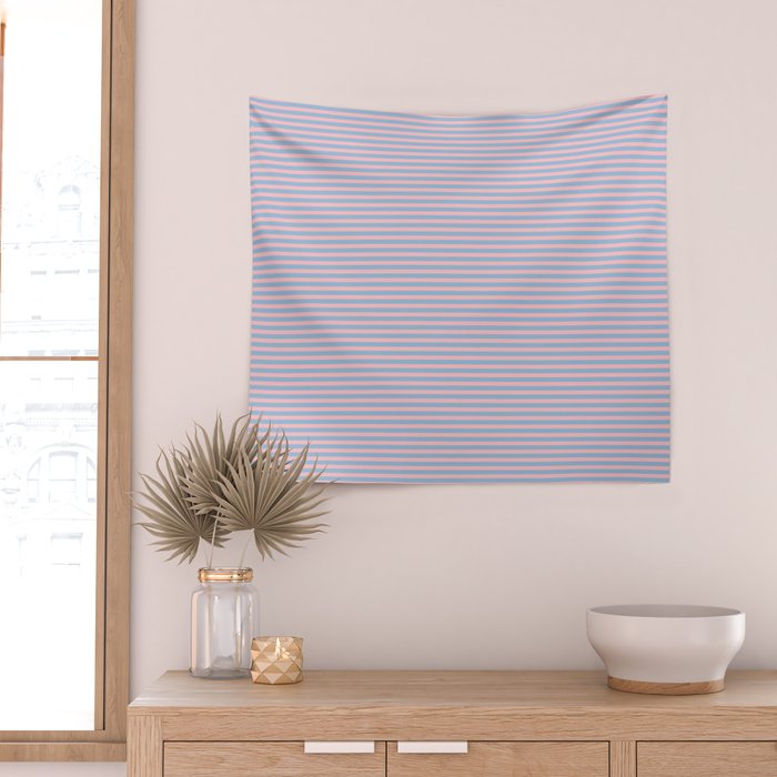 Ultra Fine Stripes Light Blue and Baby Pink Pattern Wall Tapestry Gallery Image 2